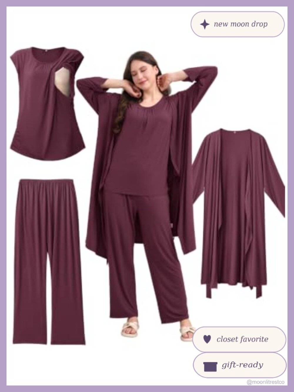3 PC Nursing Pajama Set Maternity Postpartum Robe Sleepwear